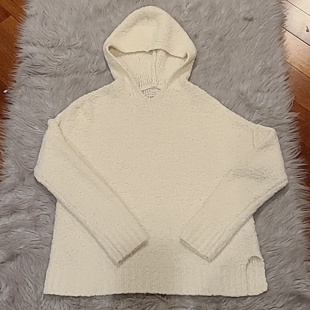 A new day white wool blend popcorn  pullover hooded‎ sweater size small